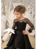 High Low Black Dots Tulle Floor Length Flower Girl Dress